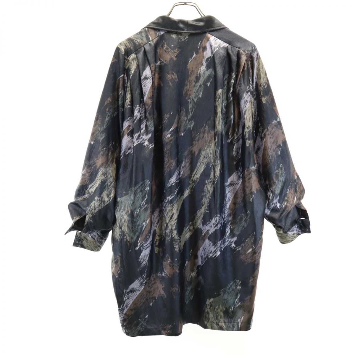OLD オールド 日本製 デザイン 総柄 リバーシブル 開襟 コート M ブラック系 メンズ