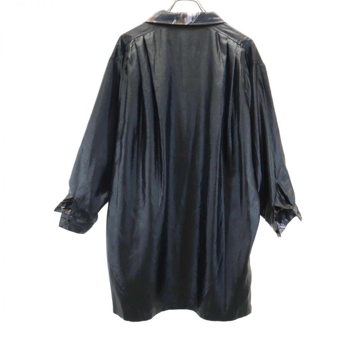 OLD オールド 日本製 デザイン 総柄 リバーシブル 開襟 コート M ブラック系 メンズ