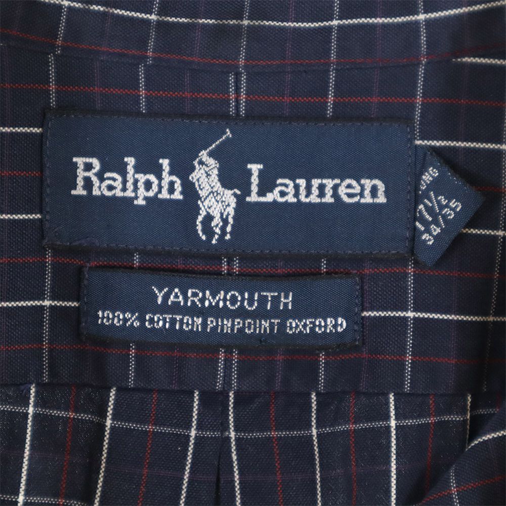 RALPH LAUREN ラルフローレン チェック柄 長袖 ボタンダウンシャツ 17 1/2 ネイビー ビッグサイズ メンズ