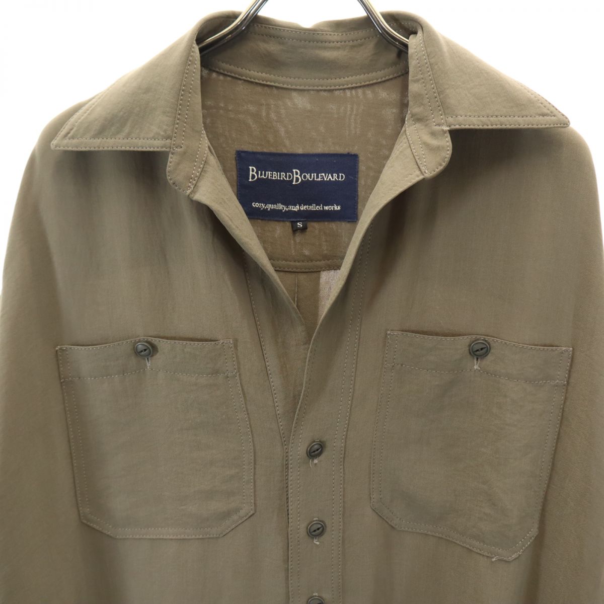 BLUEBIRD BOULEVARD ブルーバードブルバード 日本製 長袖 スキッパー ハーフボタン ロング シャツワンピース S カーキ レディース