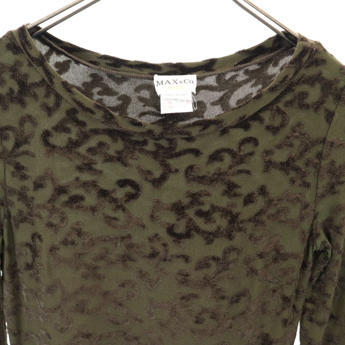 MAX&CO マックスアンドコー イタリア製 総柄 長袖 カットソー ミニワンピース S カーキ系 tricot レディース
