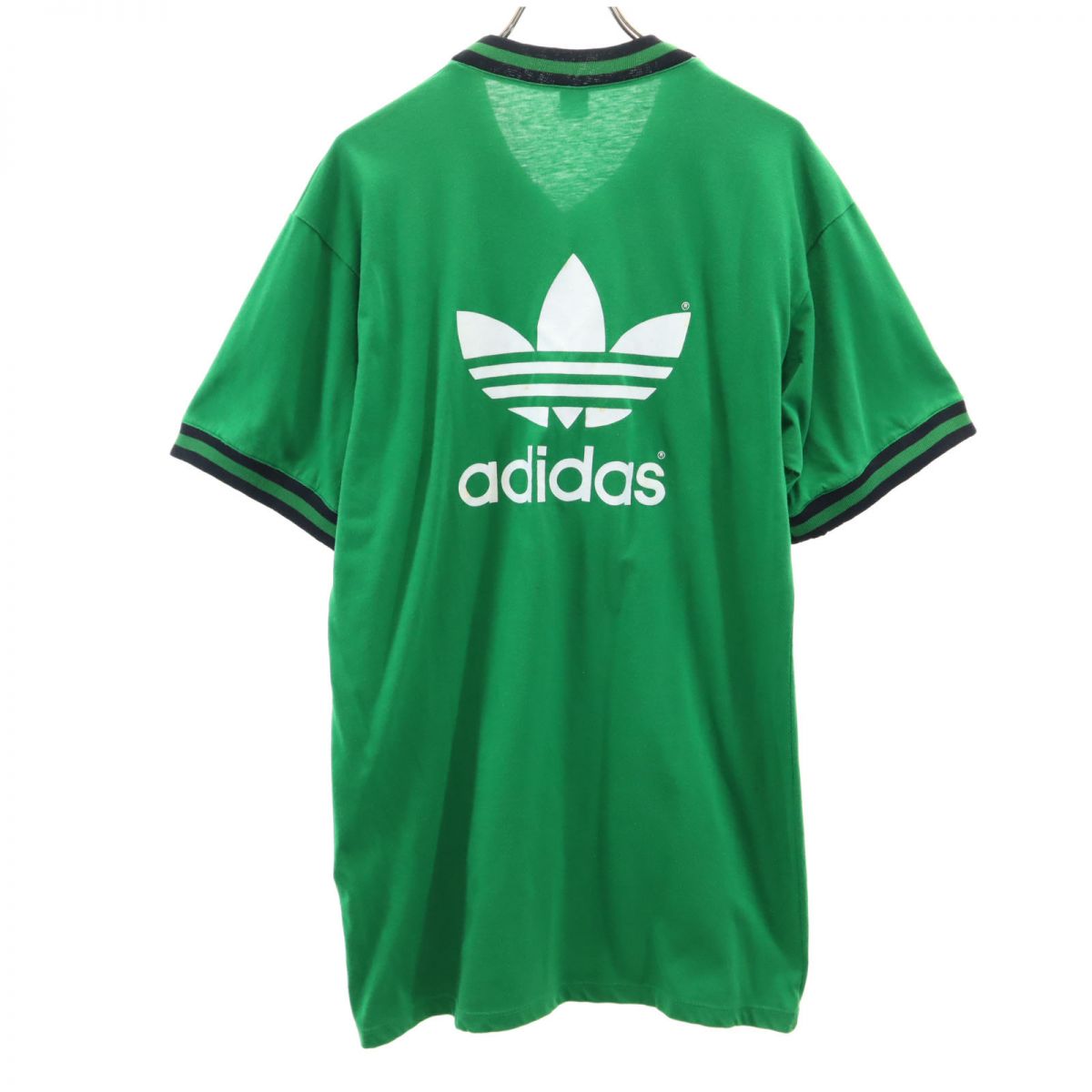 adidas アディダス 70s 80s スペイン製 ヴィンテージ トレフォイルロゴ バックプリント 半袖 Tシャツ グリーン ビックサイズ メンズ