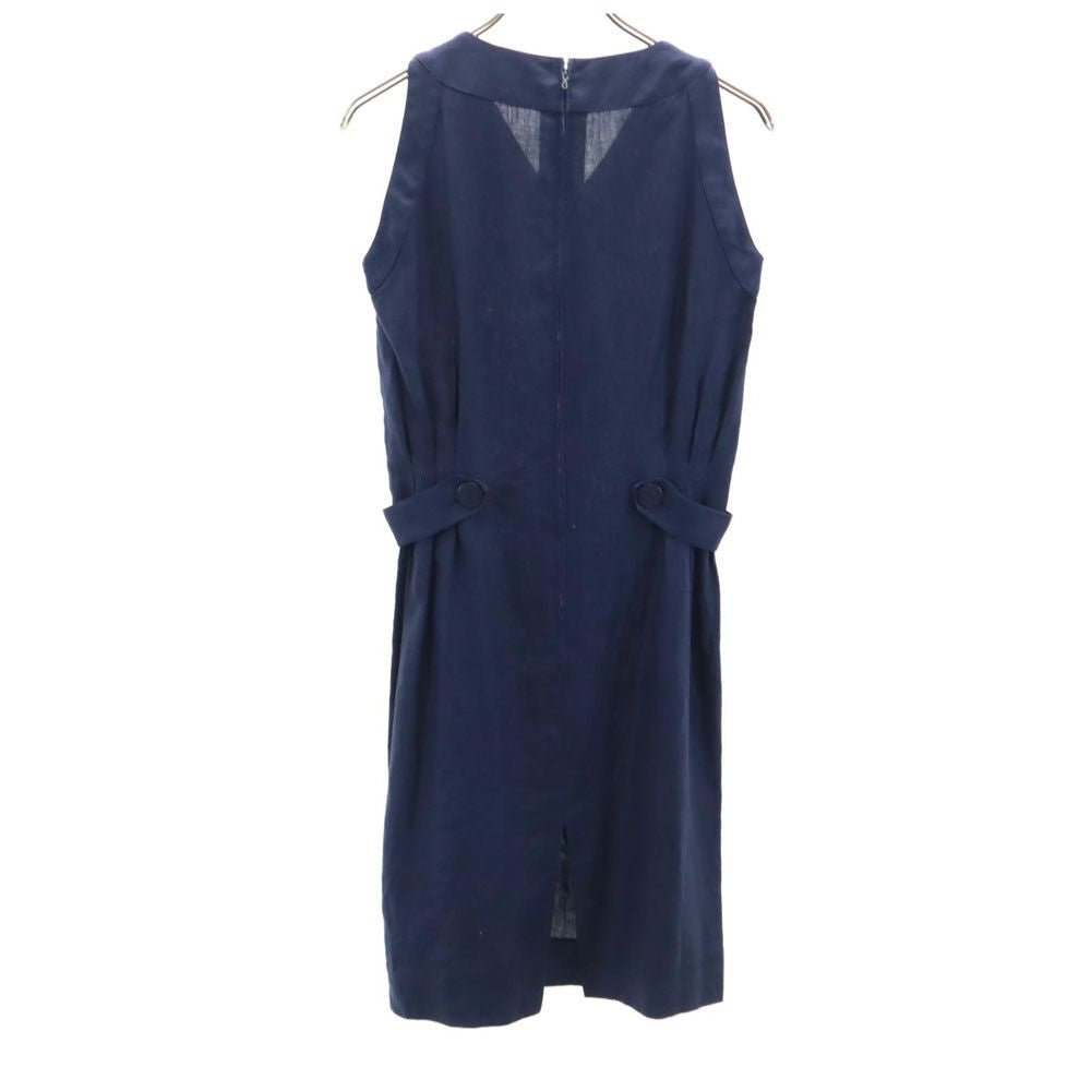 CELINE セリーヌ フランス製 ノースリーブ リネン ミニワンピース 38 ネイビー レディース