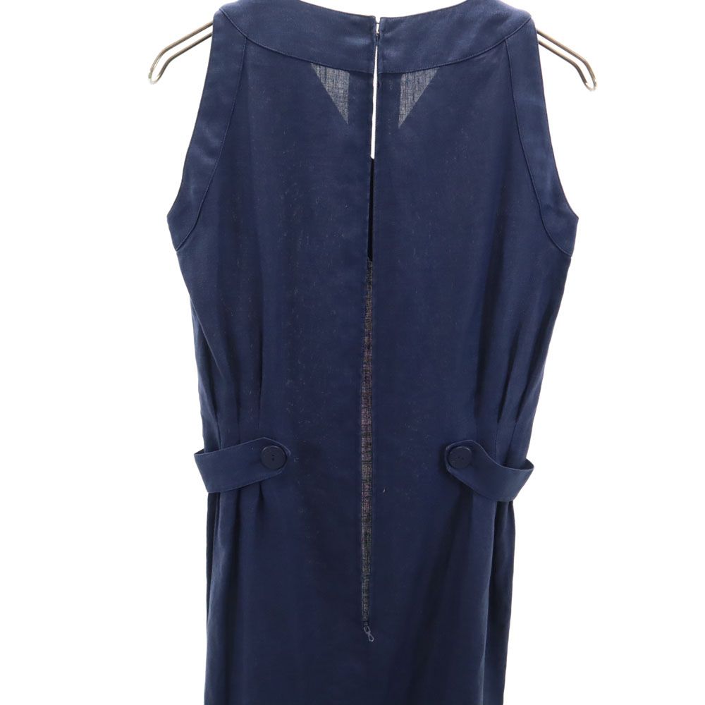 CELINE セリーヌ フランス製 ノースリーブ リネン ミニワンピース 38 ネイビー レディース