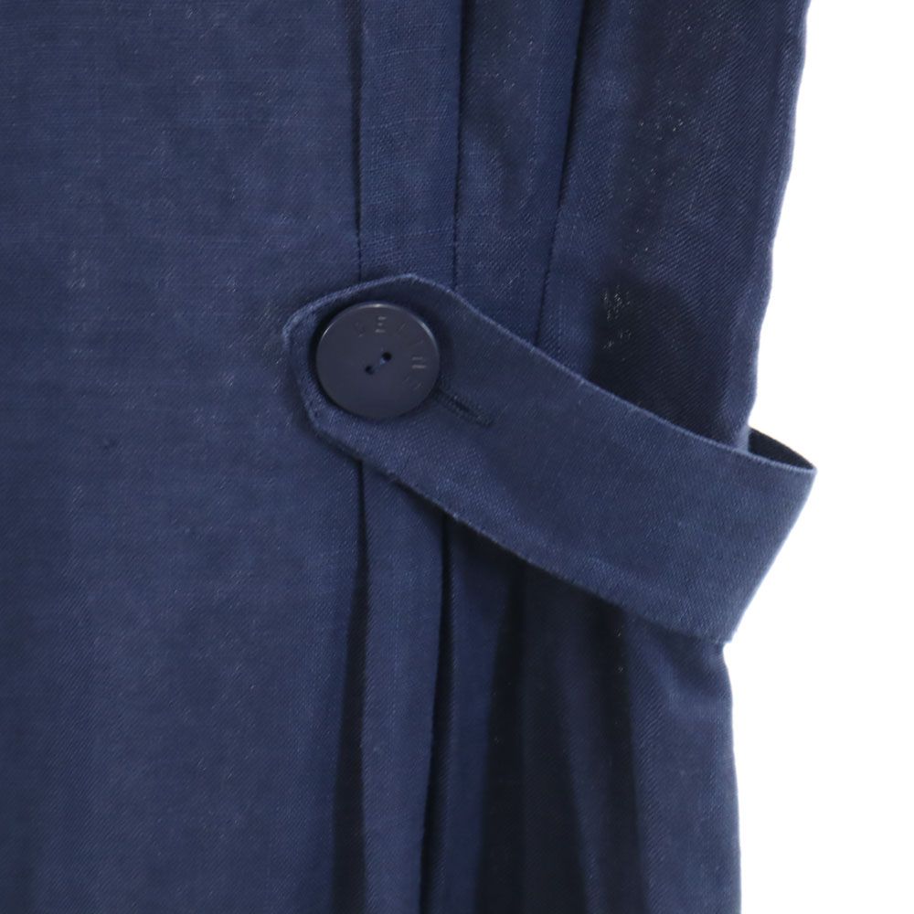 CELINE セリーヌ フランス製 ノースリーブ リネン ミニワンピース 38 ネイビー レディース