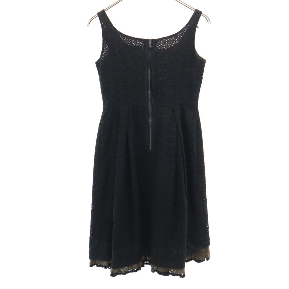 FOXEY フォクシー 日本製 ノースリーブ コットンレース 膝丈ワンピース 38 ブラック系 レディース