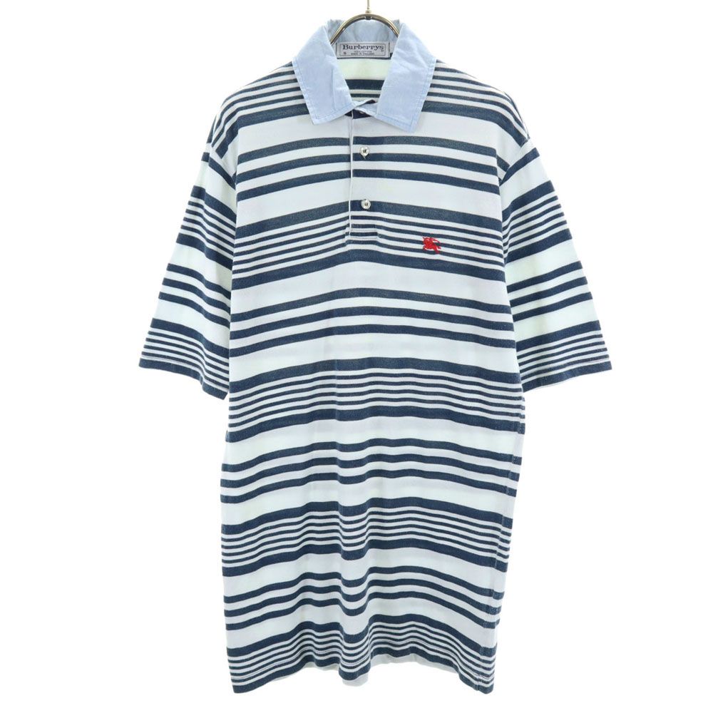 Burberrys バーバリーズ 90s 英国製 オールド ボーダー 半袖 ポロシャツ S ブルー系 鹿の子 メンズ