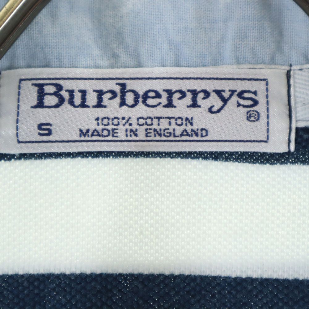 Burberrys バーバリーズ 90s 英国製 オールド ボーダー 半袖 ポロシャツ S ブルー系 鹿の子 メンズ