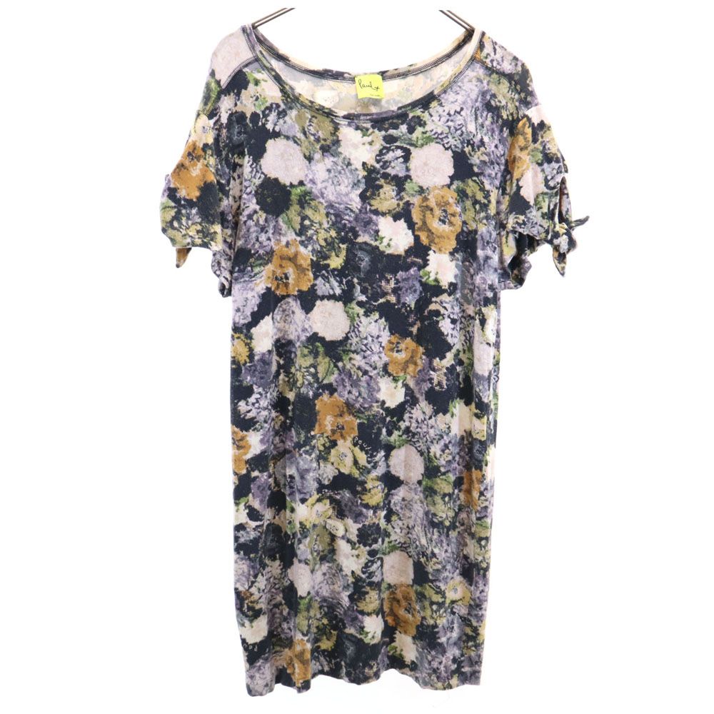 Paul+ Paul Smith ポールプラス ポールスミス 日本製 総柄 半袖 膝丈ワンピース M ネイビー系 レディース