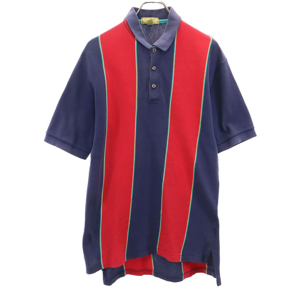 Cross Creek クロスクリーク 90s USA製 オールド ストライプ柄 半袖 鹿の子 ポロシャツ L ネイビー メンズ