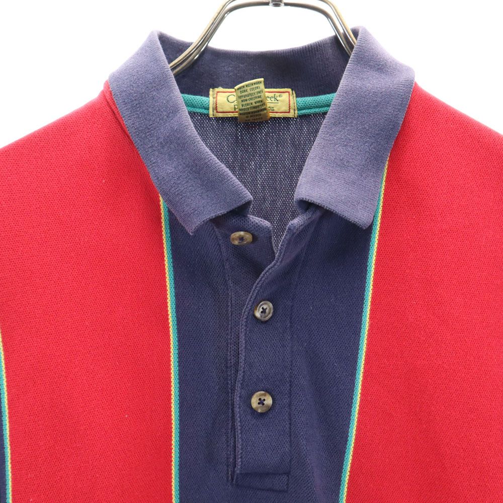 Cross Creek クロスクリーク 90s USA製 オールド ストライプ柄 半袖 鹿の子 ポロシャツ L ネイビー メンズ