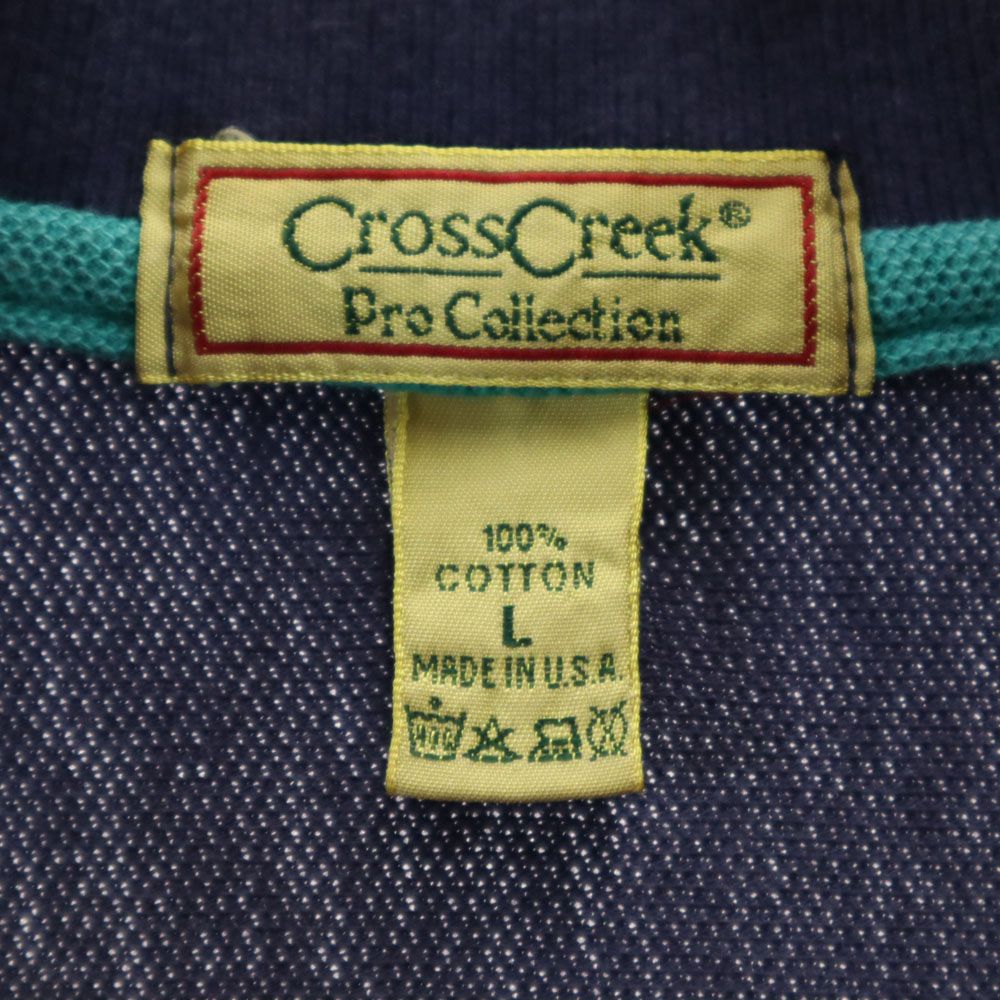 Cross Creek クロスクリーク 90s USA製 オールド ストライプ柄 半袖 鹿の子 ポロシャツ L ネイビー メンズ