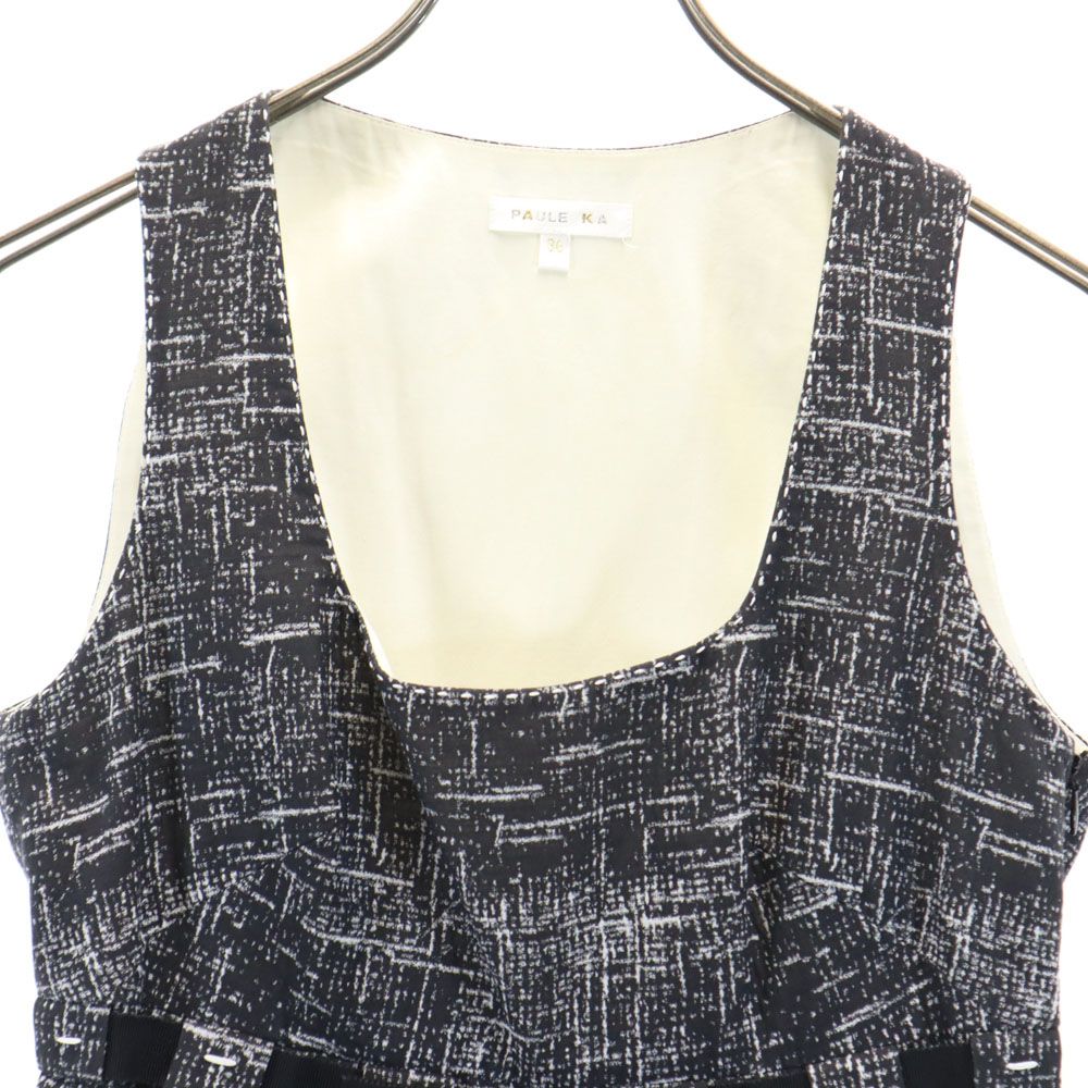 PAULE KA ポールカ ポーランド製 総柄 ノースリーブ 膝丈ワンピース 36 ブラック レディース