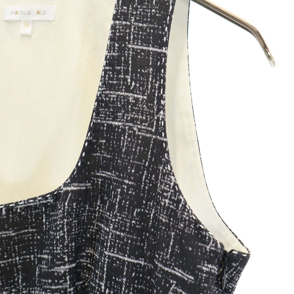 PAULE KA ポールカ ポーランド製 総柄 ノースリーブ 膝丈ワンピース 36 ブラック レディース