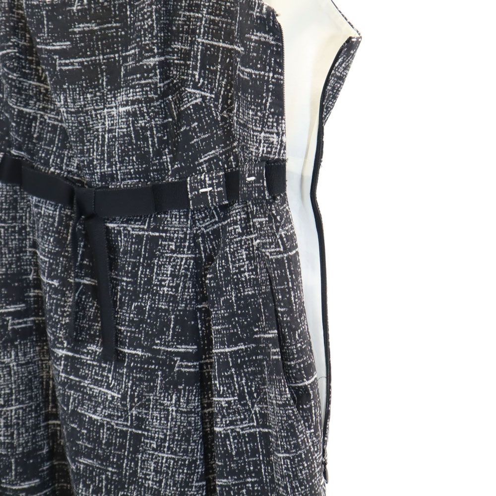 PAULE KA ポールカ ポーランド製 総柄 ノースリーブ 膝丈ワンピース 36 ブラック レディース