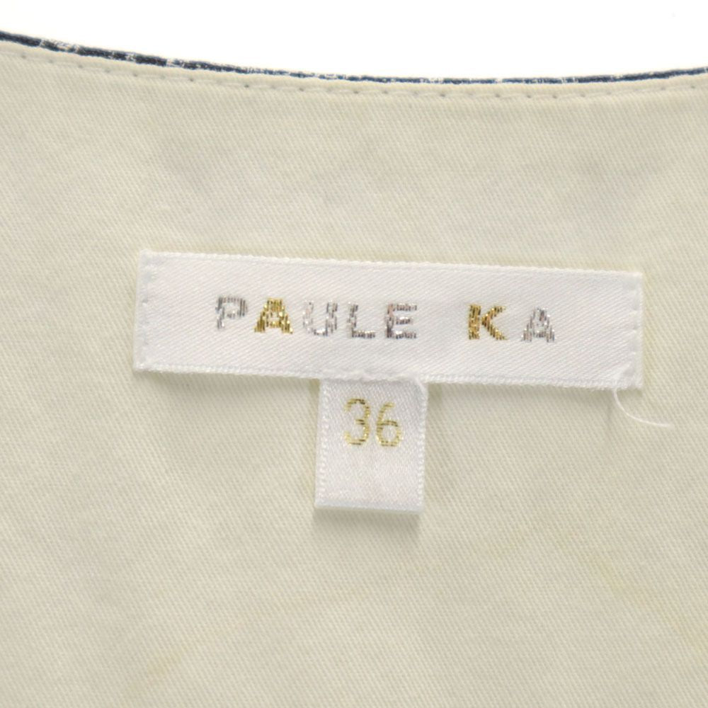 PAULE KA ポールカ ポーランド製 総柄 ノースリーブ 膝丈ワンピース 36 ブラック レディース