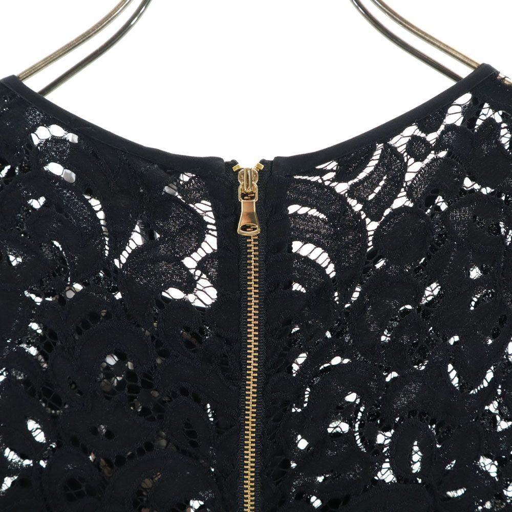 未使用 MILLY ミリー USA製 ノースリーブ レース ツイード切替 ワンピース ブラック レディース