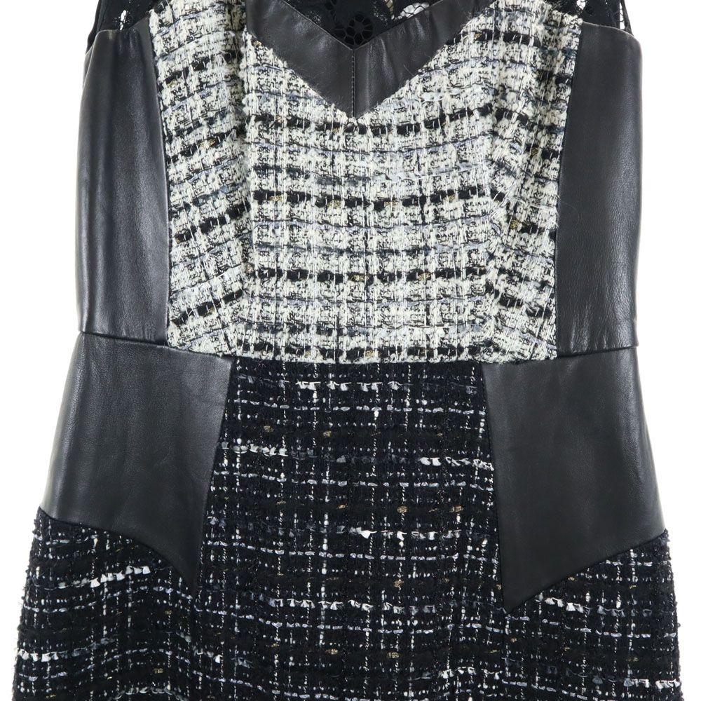 未使用 MILLY ミリー USA製 ノースリーブ レース ツイード切替 ワンピース ブラック レディース