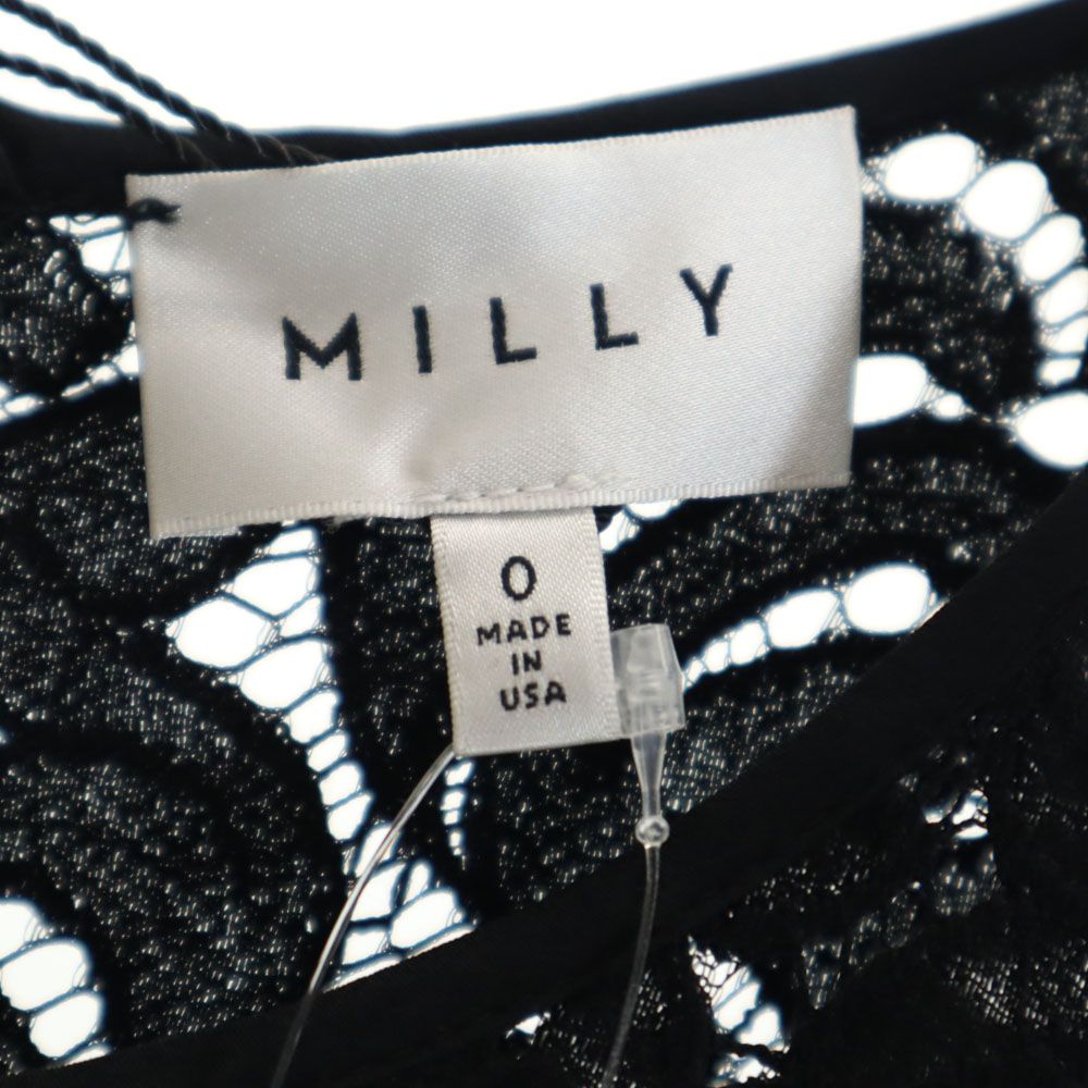 未使用 MILLY ミリー USA製 ノースリーブ レース ツイード切替 ワンピース ブラック レディース
