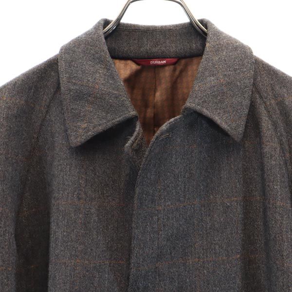 Durban ダーバン ウール チェック柄 ステンカラーコート 92A5 茶系 メンズ