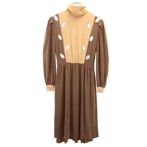 BALENCIAGA バレンシアガ フランス製 ウールブレンド 長袖 ワンピース 38 茶系 レディース