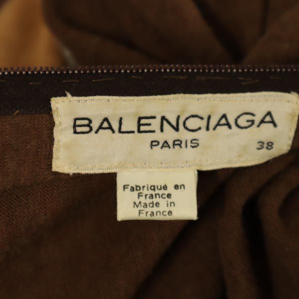 BALENCIAGA バレンシアガ フランス製 ウールブレンド 長袖 ワンピース 38 茶系 レディース