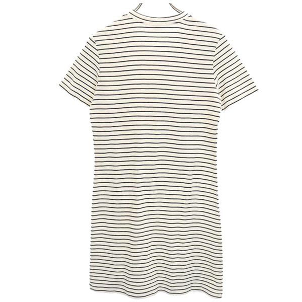 LACOSTE ラコステ ボーダー柄 半袖 Vネック ワンピース 40 白×黒 レディース