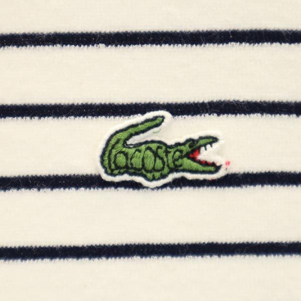 LACOSTE ラコステ ボーダー柄 半袖 Vネック ワンピース 40 白×黒 レディース