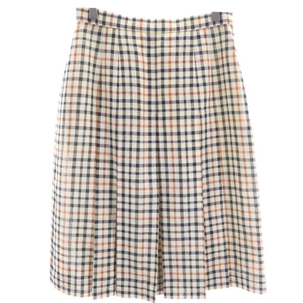 DAKS ダックス チェック ミディ丈 プリーツスカート 66-92 ベージュ系 サイドジップ レディース