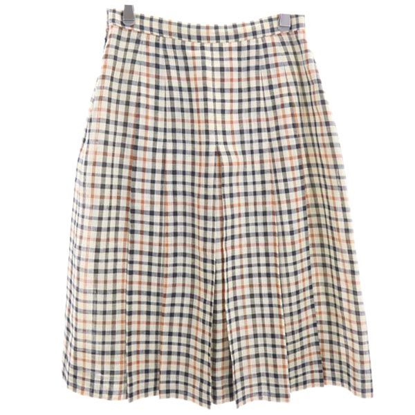 DAKS ダックス チェック ミディ丈 プリーツスカート 66-92 ベージュ系 サイドジップ レディース