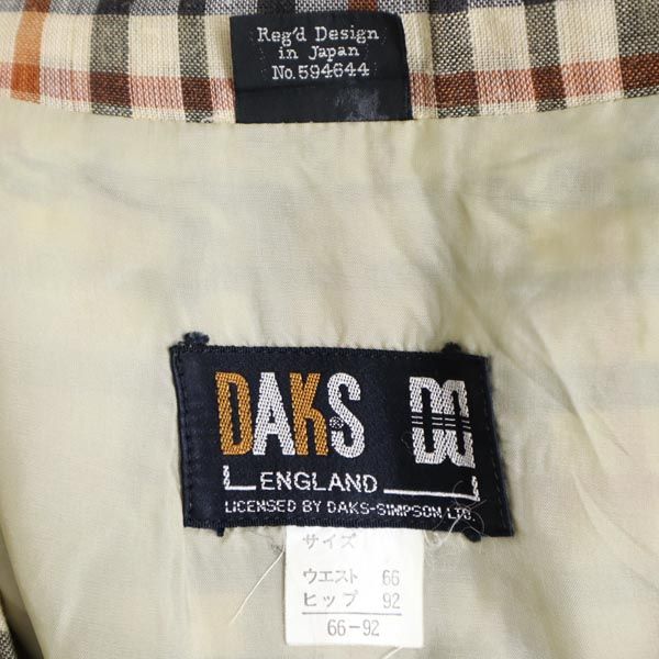 DAKS ダックス チェック ミディ丈 プリーツスカート 66-92 ベージュ系 サイドジップ レディース