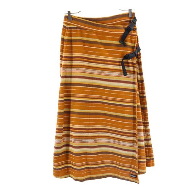 WILDTHINGS ワイルドシングス ボーダー ミモレ丈 ラップスカート ONE ブラウン系 ロゴ レディース