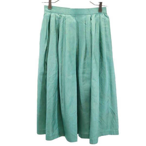 YVES SAINT LAURENT イヴサンローラン 80s 90s ヴィンテージ ストライプ ミディ丈 プリーツスカート M グリーン レディース