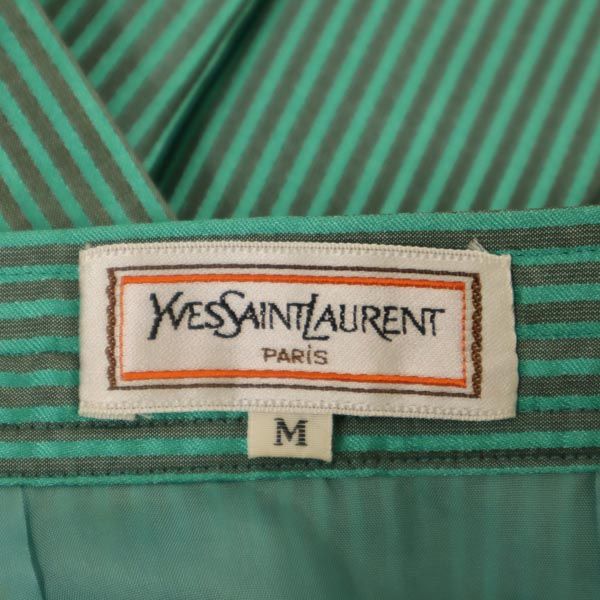 YVES SAINT LAURENT イヴサンローラン 80s 90s ヴィンテージ ストライプ ミディ丈 プリーツスカート M グリーン レディース