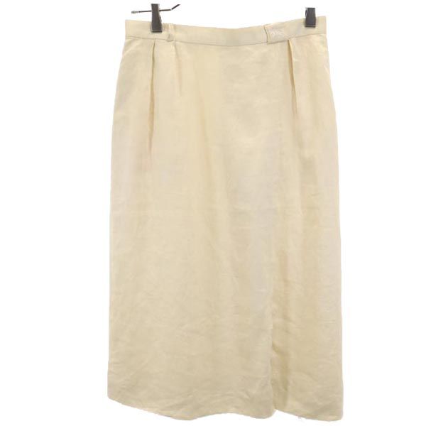 Burberrys バーバリーズ 90s オールド リネン ミディ丈 タック スカート ベージュ系 バックジップ ロゴ レディース