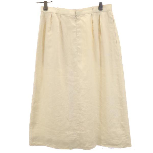 Burberrys バーバリーズ 90s オールド リネン ミディ丈 タック スカート ベージュ系 バックジップ ロゴ レディース