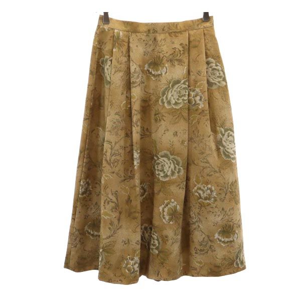 Burberrys バーバリーズ 90s オールド シルクブレンド 花柄 ミモレ丈 タック スカート 9 ブラウン系 レディース