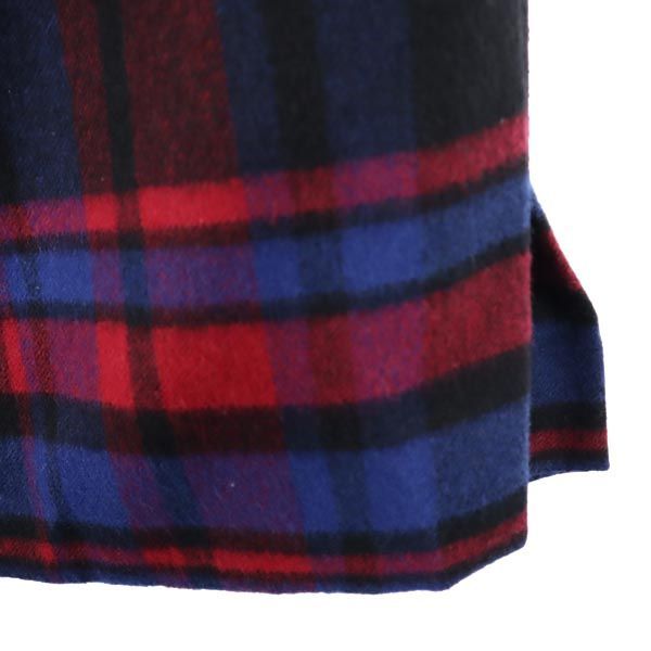 LANVIN ランバン 90s オールド フランス製 ウール100% チェック柄 ミディスカート 38 ネイビー系 サイドジップ レディース