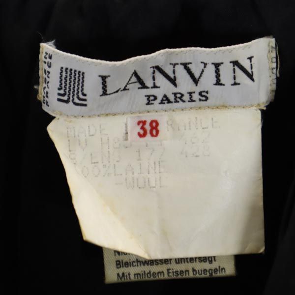 LANVIN ランバン 90s オールド フランス製 ウール100% チェック柄 ミディスカート 38 ネイビー系 サイドジップ レディース