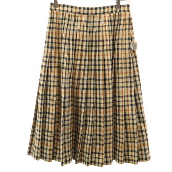 DAKS ダックス チェック柄 ミディ丈 ラップ プリーツスカート 63-90 ブラウン系 レディース