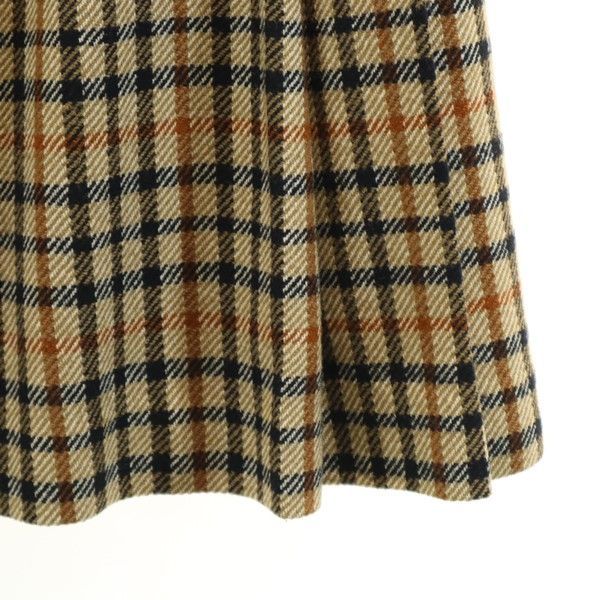 DAKS ダックス チェック柄 ミディ丈 ラップ プリーツスカート 63-90 ブラウン系 レディース