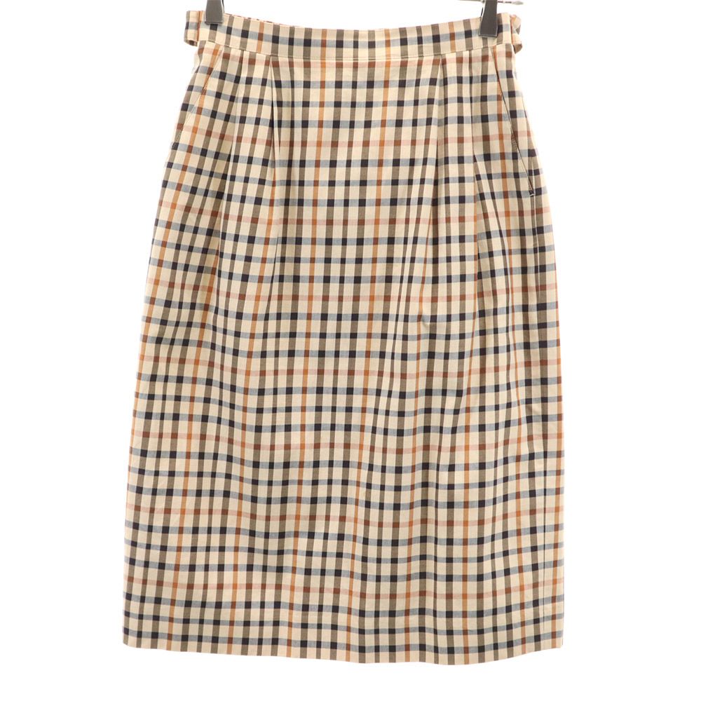 ダックス チェック柄 ミディ丈 タイトスカート 66-92 ブラウン系 DAKS レディース