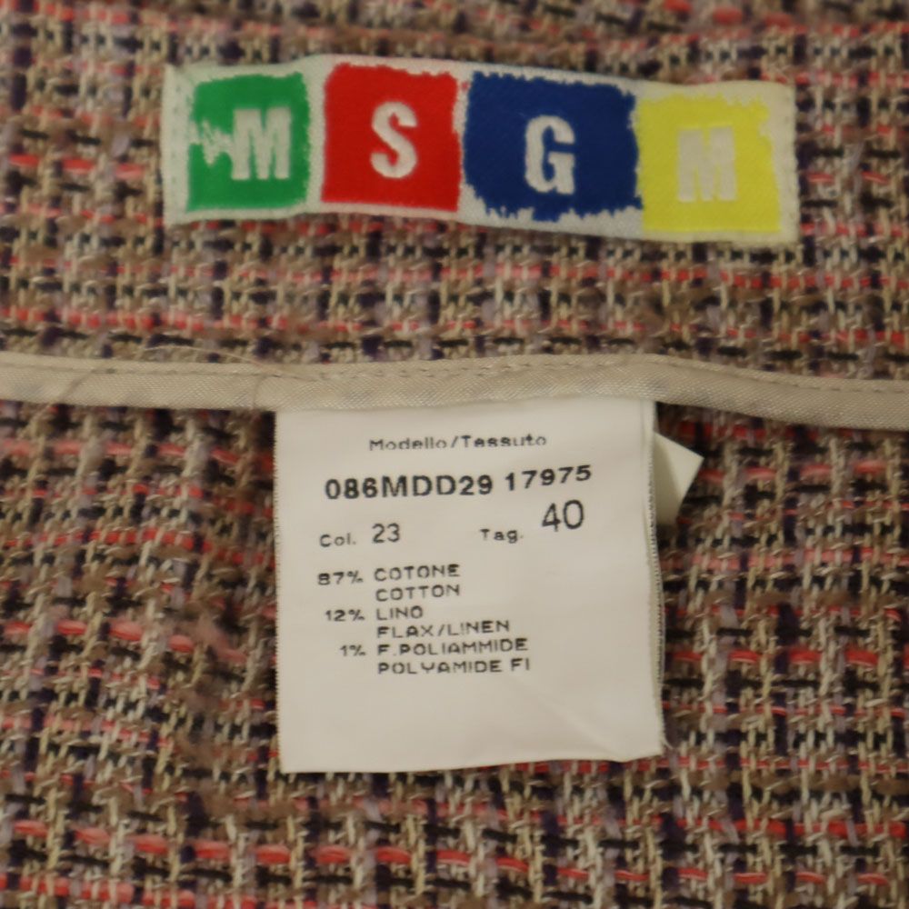 MSGM エムエスジーエム イタリア製 チェック柄 ミニ丈 ツイード 台形 スカート 40 ピンク系 レディース