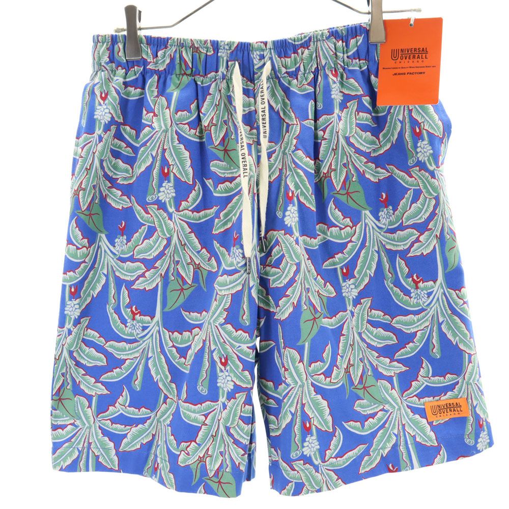 未使用 ユニバーサルオーバーオール 総柄 ショートパンツ M ブルー UNIVERSAL OVERALL ウエストゴム タグ付き メンズ