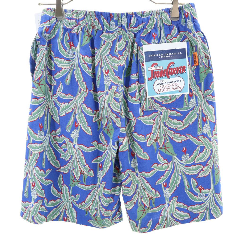 未使用 ユニバーサルオーバーオール 総柄 ショートパンツ M ブルー UNIVERSAL OVERALL ウエストゴム タグ付き メンズ