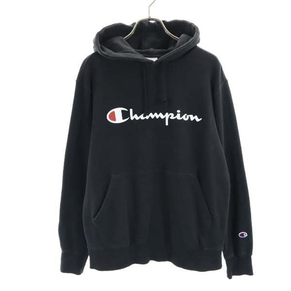 Champion チャンピオン プリント 長袖 スウェットパーカー M ブラック メンズ