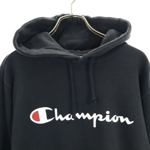 Champion チャンピオン プリント 長袖 スウェットパーカー M ブラック メンズ