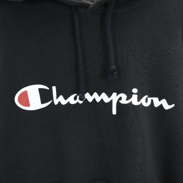 Champion チャンピオン プリント 長袖 スウェットパーカー M ブラック メンズ