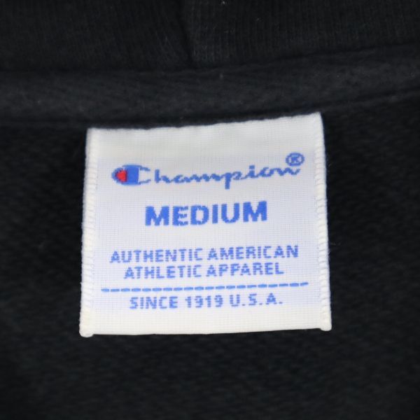 Champion チャンピオン プリント 長袖 スウェットパーカー M ブラック メンズ