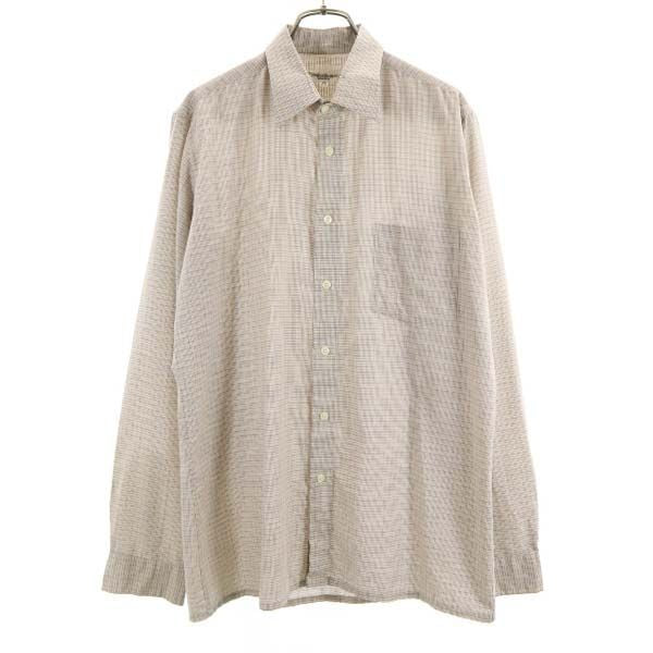 YVES SAINT LAURENT イヴサンローラン 80s 90s オールド チェック柄 長袖 シャツ 15 1/2 34-35 茶系 ワイシャツ メンズ
